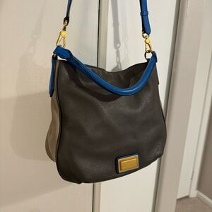 Marc by Marc Jacobs women’s crossbody leather hobo bag purse blue gray gold